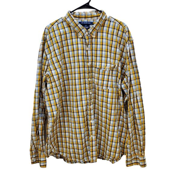 Old Navy Shirt Mens XXL Slim Fit Button Down Collar Poppy Roll Yellow Plaid Top - Picture 1 of 14